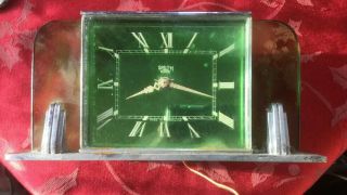 Smiths Sectric Art Deco Green Glass And Chrome Clock For Spares