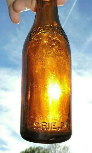 Rare Straight Side Amber Coca Cola Bottle " Erie,  Pa.  " Porter 