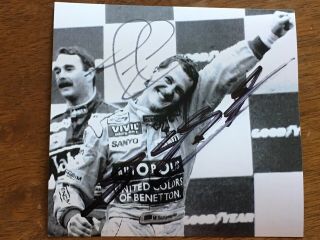 Nigel Mansell & Michael Schumacher Autograph Hand Signed Photo F1