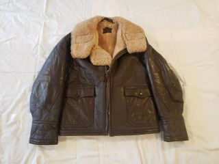 Military Wwii Brown Leather Bomber Flight Jacket M - 445a Us Navy Willis & Geiger