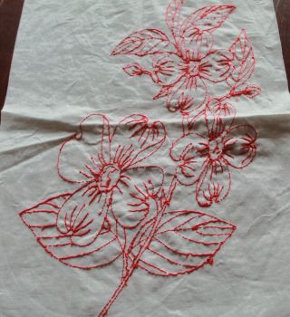 Vintage Redwork Embroidery Quilt Blocks Dogwood,  Tulip,  Morning Glory Holly Hawk