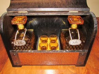 Vintage Wooden Mini Bar,  Liquor Cabinet,  W/ Shot Glasses Gin Scotch Rye Bourbon