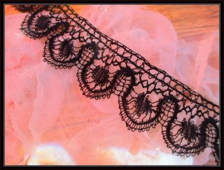 Hdmd Antique Victorian French Silk Le Puy Bobbin Lace Mourning Trim 1.  5 "