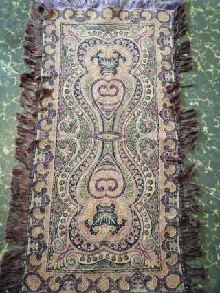 Antique French Paisley Kashmir Rectangle Piano Shawl Wool Size 35 " X18 Reversible