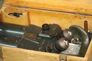 Exceptional Wwii Relic - 10x80 Flak Binoculars - Wood Case And Parts.  Rare Rare