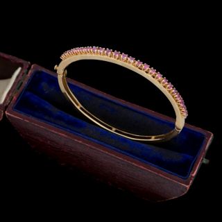 Antique Vintage Deco 14k Yellow Gold Pink Sapphire Stacking Band Bangle Bracelet