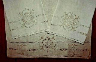3 Italian Punto Antico Hand Embroidery Guest Towels