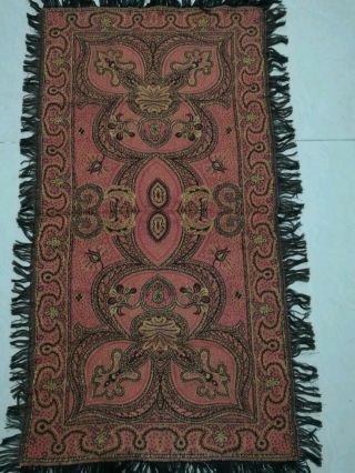 Antique French Paisley Kashmir Rectangle Piano Shawl Wool Size 36 " X18 Reversible