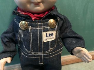 Vintage Buddy Lee Doll Union Made Denim Overalls 1950s Composition 3