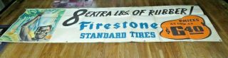 \\vintage Firestone Tire Advertising Banner With African Native - 9.  5 Feet Long