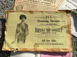 Antique Vtg Royal Society Sewing Embroidery Kit 213 Dressing Sacque Pink Wrap