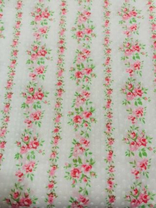 Vintage Flocked Fabric Pink Green Floral Stripes Cotton Dotted Swiss 1 Yd Total 2