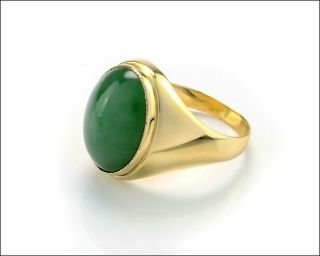 Vintage 14k / 585 Solid Yellow Gold Jade Ring - Size 10.  0