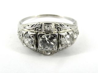 Nr 18k White Gold Antique Art Deco Diamond Ring 3.  6 Grams