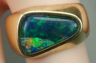 Vintage Mid Century 14k Yellow Gold Black Boulder Opal Ring Size 8