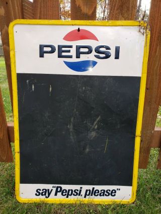 Vintage Usa Pepsi Soda - Say " Pepsi Please " Metal Chalk Board Sign Menu - 1962
