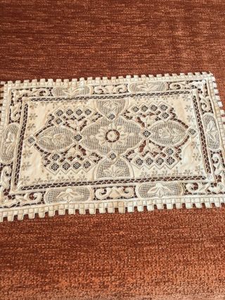 VINTAGE EMBROIDERED CUT WORK CREAM LINEN TABLE RUNNER,  8 PLACE MATS 3