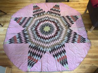 Mid 1800’s Star Of Bethlehem Antique Quilt 74 " Inches Rounded
