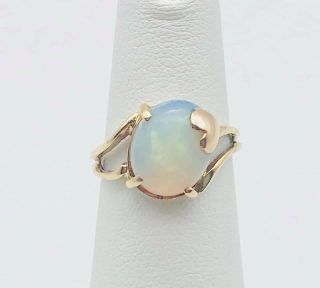 Lovely Vintage Solid 14k Yellow Gold Round Opal Heart Ring Size 5