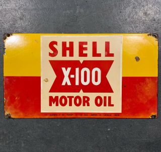Shell X - 100 Vintage Enamel Oil Rack Sign