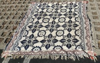 Antique American Two Piece Jacquard Coverlet Blanket 76 " By 67 "