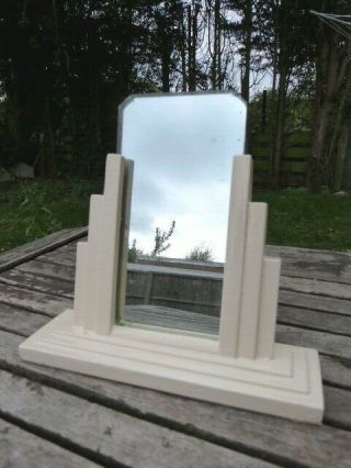 Lovely Small Vintage Art Deco Painted Wood & Glass Freestanding Table Top Mirror