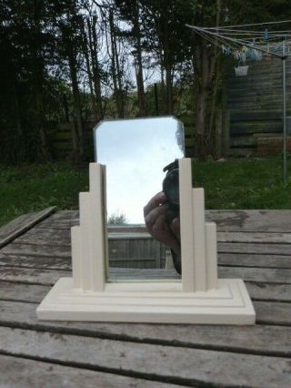 LOVELY SMALL VINTAGE ART DECO PAINTED WOOD & GLASS FREESTANDING TABLE TOP MIRROR 2