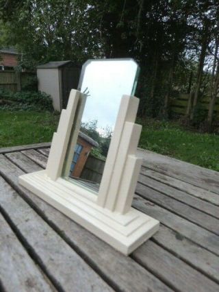 LOVELY SMALL VINTAGE ART DECO PAINTED WOOD & GLASS FREESTANDING TABLE TOP MIRROR 3