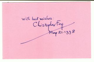 Christopher Fry English Poet And Playwright Signed Card 1998