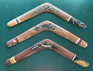 3 Wooden Boomerangs 55cm Aboriginal Art Made In Australia