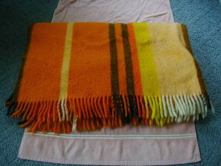 Vintage Wool Blanket Orange Brown Yellow Made In Sweden Tidstrand Blanket