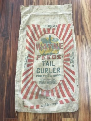 Wayne Feeds Tail Curler Pigs Hogs 100 Lbs Vintage Decor Feedsack Seed Sack