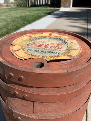 Vintage Antique Coca - Cola Wooden 10 Gallon Syrup Keg/ Barrel Sign 3
