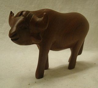 Vintage African Hand Carved Wood Water Buffalo Figurine Kenya 1980s Wild Animal