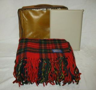 Vintage Pendleton Wool Stadium Robe In A Bag 52x70 Red Plaid Blanket W/ Cushion