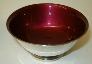 Mid - Century Reed & Barton Metallic Burgundy Red Enamel Silver Plate Bowl 101