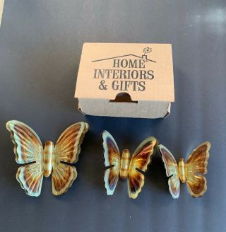 Home Interiors Set Of 3 Gold/brass Colored Metal Wall Butterflies,  Box