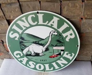 Vintage Sinclair Gasoline Porcelain Gas Oil Service Station Auto Pump Plate Sign