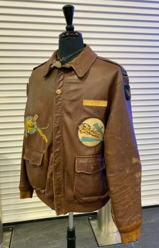 Ww2 Us Flying Tigers A2 Leather Flight Jacket Large Size