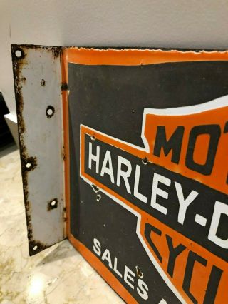 Harley - Davidson Sales And Service 2 Sided With Flange Porcelain Enamel Sign 3