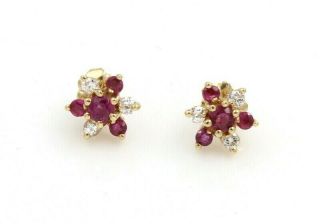Vintage 14k Gold 0.  62 Ctw Round Ruby And 0.  18 Ctw Round Diamond Earrings 753b - 4