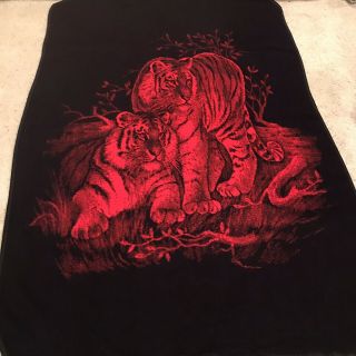 Vintage San Marcos Lion Double Sided Blanket Red & Black Size 56 X 81