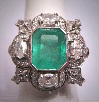 Antique 6.  60ct Emerald Stone Vintage Art Deco Wedding Sterling 925 Silver Ring