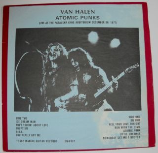 Van Halen Atomic Punks Lp Live 1977 Rare David Lee Roth Metal Rock Not Tmoq