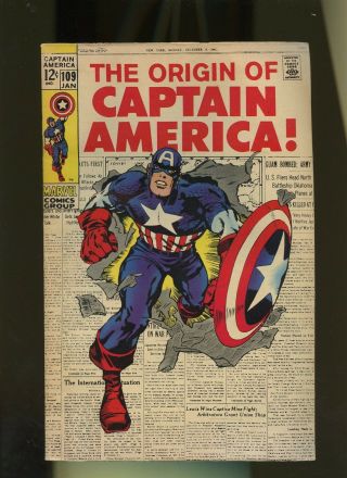 Captain America 109 Vg 3.  5 1 Book Marvel,  Avengers,  1968,  Fury,  Nazi,  Bucky,  Origin