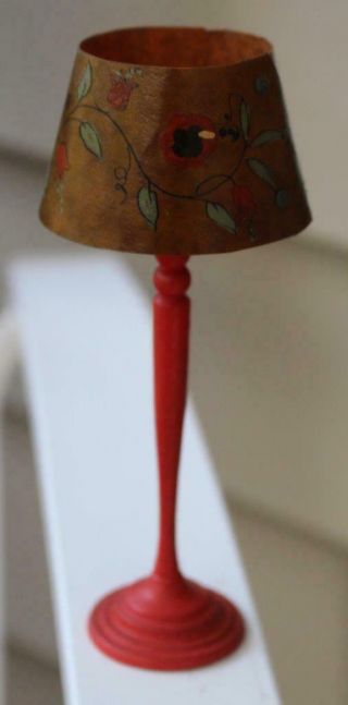 Vintage Dollhouse Miniature Floor Lamp Tall Orange Painted Shade