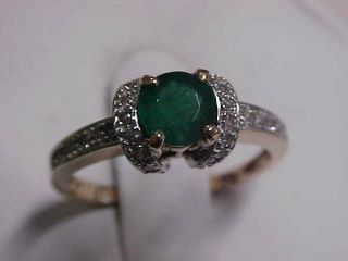 Vintage.  85ctw Natural Emerald & Pave Set Diamond Ring 10k Yellow Gold Sz8 Gift