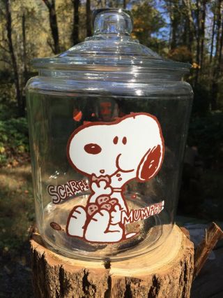 Vintage Snoopy Glass Cookie Jar Peanuts / Charlie Brown