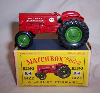 " Matchbox " King Size K - 4 International Tractor Green Metal Wheels Nr Boxed