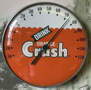 Vintage Orange Crush Advertising Thermometer Sign 12 " Glass